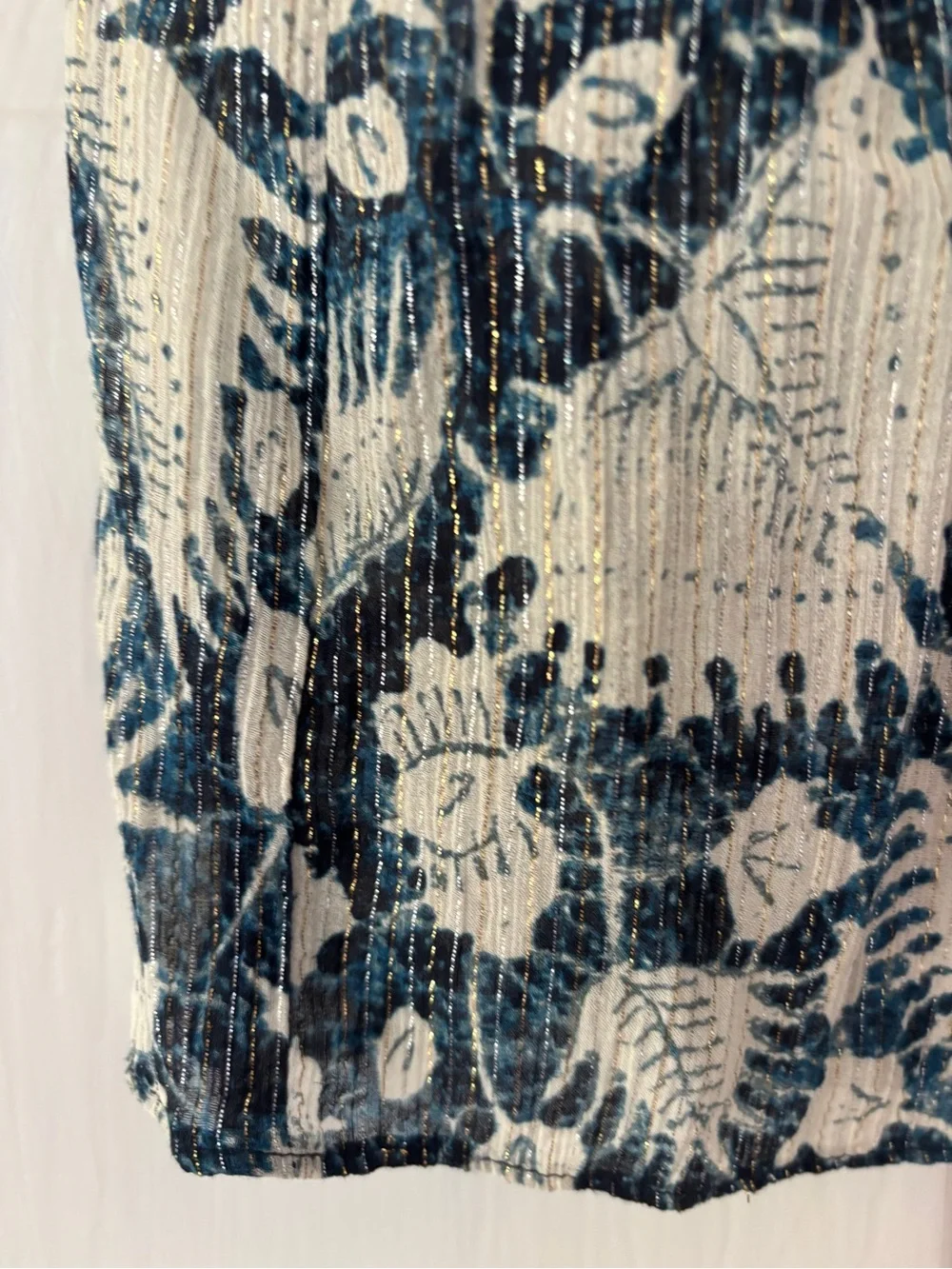 Ulla Johnson‎ Nova Top Indigo Batik Floral Metallic Puff Sleeve Blouse Size 0